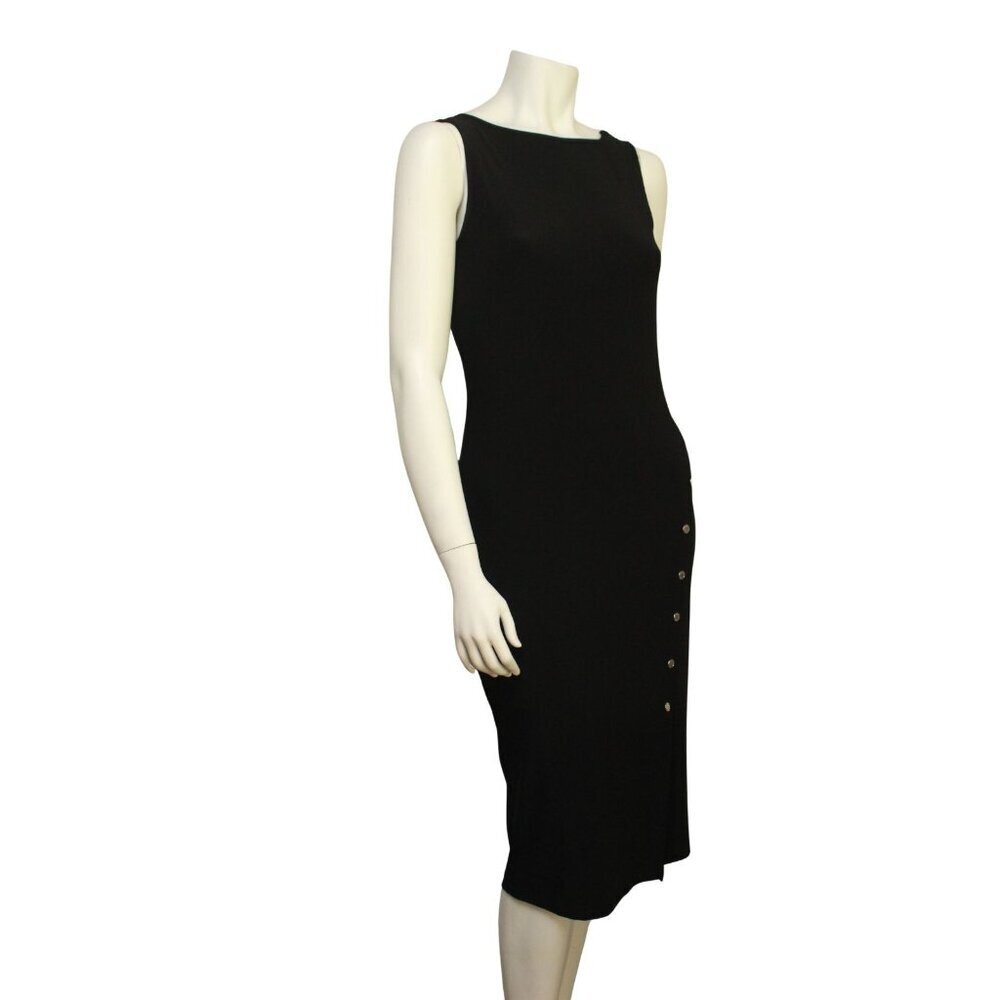 WHBM Black Matte Jersey Sleeveless Diagonal Button Detail Midi Dress Size S - Picture 2 of 8
